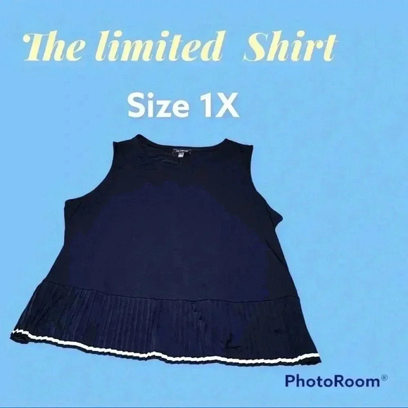 🆕
-The Limited Blue Polyester Shirt Trimmed In White At The Bottom - Picture 1 of 3